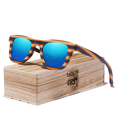 XIMAO Gafas de sol de madera originales hechas a mano con montura de madera completa Gafas de lujo para hombres Gafas Azul
