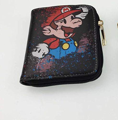 XINKANG Cartera de Super Mario Anime japonés Super Mario Dragon Ball Short Zipper PU Wallet Mario Card Bag Clutch Coin Purse