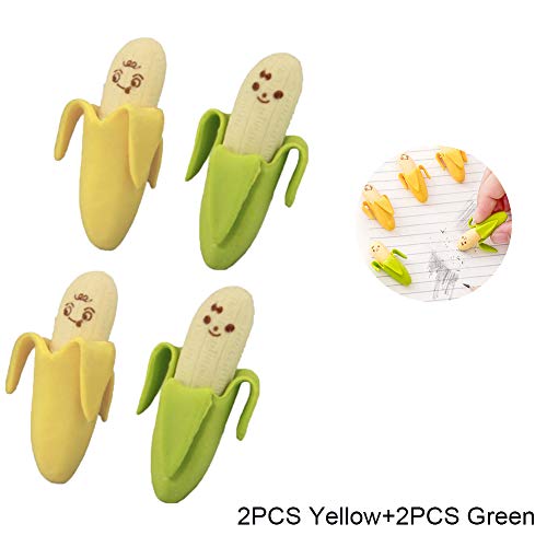 Xiton 4 PIEZAS Novedad PláTano Borrador De LáPiz Gomas De Borrar Colegio Oficina PapeleríA En Forma De Fruta Mini Borrador Popular Juguete De Regalo Para NiñOs (Amarillo * 2, Verde * 2)