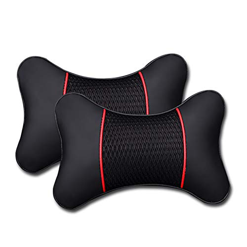 XUYAN Almohadilla del Cuello del Coche/Cojines Reposacabezas del Asiento De Coche De Cuatro Estaciones En El Soporte De La Conducción De Automóviles Y Asientos De Pasajeros 2Pcs,Black+Red