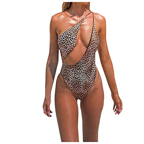 YANFANG Ropa Interior Mujer Sexy De Encaje V Body Halter Transparente Mini Bodydoll con Tapa Ojos Traje BañO Una Pieza Estampado Leopardo Y Bikini Un Hombro LBrown