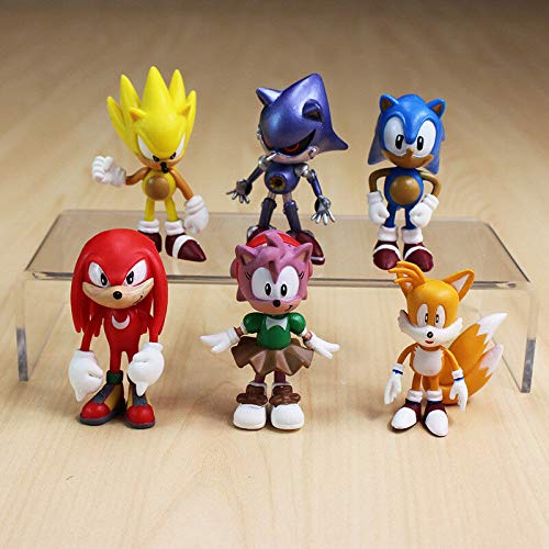 YANGQIAN Figura de Sonic 6 unids/Lote Sonic The Hedgeho Figuras de Juguete de acción para Tartas figurita Anime Regalo de cumpleaños para colección de niños