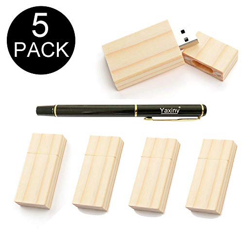 Yaxiny Paquete de 5 unidades rectangulares de madera 2.0/3.0 USB Flash Drive Memory Stick con madera (2.0/4GB)