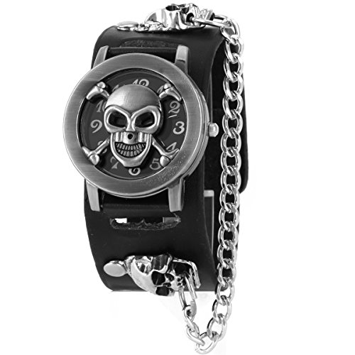 Yesurprise Reloj de pulsera para hombre o mujer, calavera, rock, punk, piel, reloj de cuarzo Yesurprise Reloj de pulsera para hombre o mujer, calavera, rock, punk, piel, reloj de cuarzo