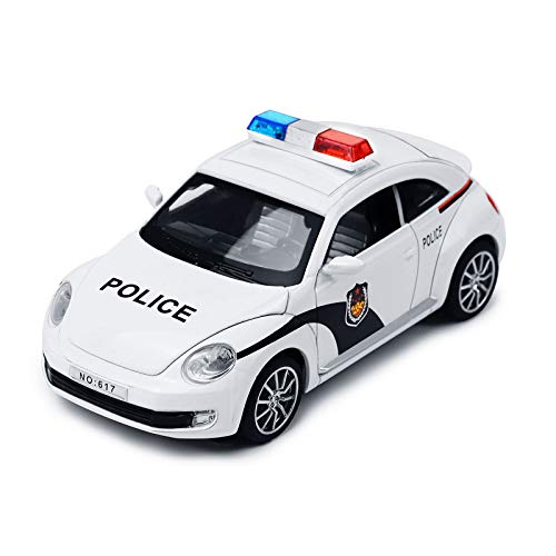 YIJIAOYUN Friction Powered Police Car 1:32 Vehículo de Juguete para niños con Luces Intermitentes y Sonido