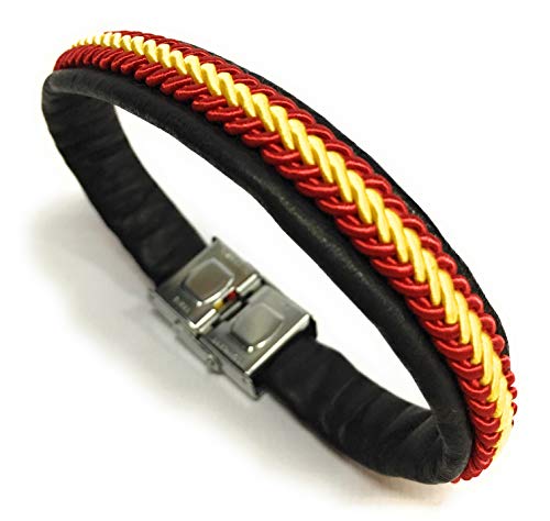 YOJAN PIEL - Pulsera De Piel Bandera De España (Hecho A Mano) | Complementos de Moda Unisex para Hombres y Mujeres de Estilo Atemporal y Elegante | Regalos Originales y Exclusivos