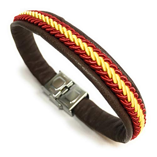 YOJAN PIEL - Pulsera De Piel Bandera De España (Hecho A Mano) | Complementos de Moda Unisex para Hombres y Mujeres de Estilo Atemporal y Elegante | Regalos Originales y Exclusivos