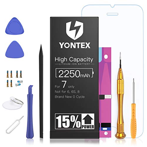 YONTEX 2250mAh Batería iPhone 7 de Alta Capacidad, 2019 Nueva Batería iPhone 7 con 15% más de Capacidad y con Kits de Herramientas de reparación, Cinta Adhesiva, Protector de Pantalla