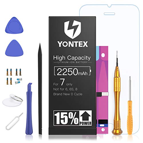 YONTEX 2250mAh Batería iPhone 7 de Alta Capacidad, 2019 Nueva Batería iPhone 7 con 15% más de Capacidad y con Kits de Herramientas de reparación, Cinta Adhesiva, Protector de Pantalla YONTEX 2250mAh Batería iPhone 7 de Alta Capacidad, 2019 Nueva Batería iPhone 7 con 15% más de Capacidad y con Kits de Herramientas de reparación, Cinta Adhesiva, Protector de Pantalla