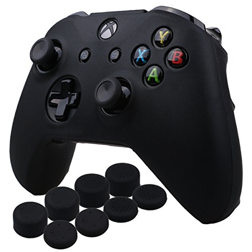 YoRHa silicona caso piel Fundas protectores cubierta para Microsoft Xbox One X y Xbox One S Mando x 1 (negro) Con Pro los puños pulgar thumb grips x 8
