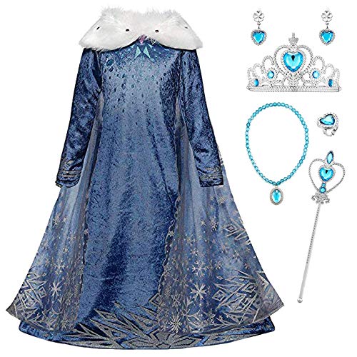 YOSICIL Niñas Cosplay Vestido de Princesa Elsa con Capa Vestido de Frozen Manga Larga Vestido Largo Disfraz Azul Dulce Disfraz Ceremonia de Fiesta Halloween Navidad 3-9 años 100-150cm YOSICIL Niñas Cosplay Vestido de Princesa Elsa con Capa Vestido de Frozen Manga Larga Vestido Largo Disfraz Azul Dulce Disfraz Ceremonia de Fiesta Halloween Navidad 3-9 años 100-150cm