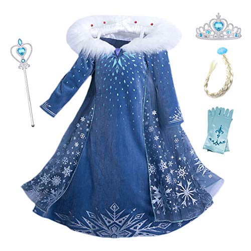 YOSICIL Vestido Elsa con Capa Disfraz de Princesa de Invierno Niñas Manga Larga Vestido Frozen Nieve Traje de Fiesta Costume Princesa Anna para Regalo Cumpleaños Boda Vestido Largo 3-10Años YOSICIL Vestido Elsa con Capa Disfraz de Princesa de Invierno Niñas Manga Larga Vestido Frozen Nieve Traje de Fiesta Costume Princesa Anna para Regalo Cumpleaños Boda Vestido Largo 3-10Años
