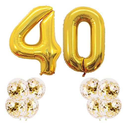 Youngneer - Balón de 40 años para mujer y hombre, 40 años, color dorado con número gigante, 40 números, 101 cm y 8 unidades de globos dorados para fiesta de cumpleaños Youngneer - Balón de 40 años para mujer y hombre, 40 años, color dorado con número gigante, 40 números, 101 cm y 8 unidades de globos dorados para fiesta de cumpleaños
