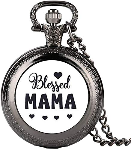 YQGOO Reloj Bolsillo la Serie Blessed Mama Mujer, Cadena eslabones Reloj Colgante Negro Adolescentes, Relojes Bolsillo clásicos Mujer
