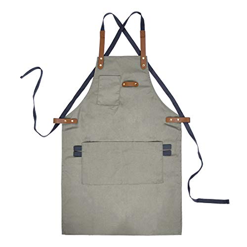 YUENA CARE Ajustable Delantal de Trabajo Mandil de 100% Algodón Unisex con Diseño de Espalda Correas Cruzadas de Moda para Cafetería Tienda de Postres Restaurante Caqui YUENA CARE Ajustable Delantal de Trabajo Mandil de 100% Algodón Unisex con Diseño de Espalda Correas Cruzadas de Moda para Cafetería Tienda de Postres Restaurante Caqui