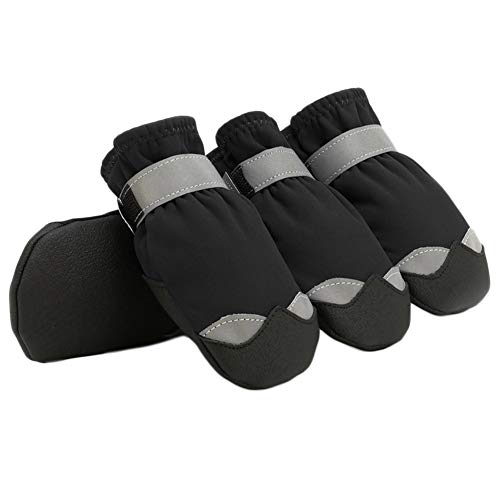 YUIP Zapatos de Perro 4 Piezas Antideslizante Protectores de Patas Botas Impermeables para Perros con Reflecante Bandas para Perros Medianos (Negro)