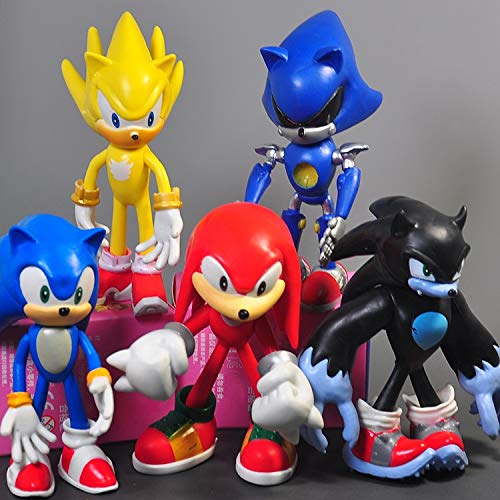 YUNMEI Figura de Sonic 5 unids/Lote Super Sonic The Hedgehog Figura de acción Knuffel Amy Tails Metal Sonic PVC Figura Modelo muñeca niños Pastel figurita Modelo Juguetes