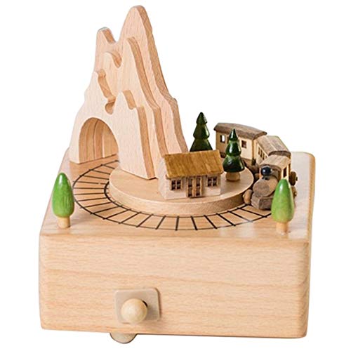 ZAJ Caja de Madera Musical con túnel de montaña con la pequeña en Movimiento 1pcs Netic Tren Reproduce Las Cajas Musicales Hechos a Mano (Color : Wood and Green)