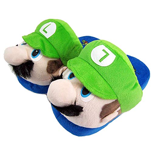 Zapatillas de casa de felpa Super Mario y Luigi - Cariño caliente para el hogar - Zapatillas divertidas para adultos y niños - Tamaño unisex 36-45 (Luigi)