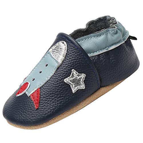Zapatillas de Cuero Bebe Niño Niña Blandos Flexibles Zapatos para Gatear Infantil Antideslizante Zapatitos Primeros Pasos Comodas Ligeros Pantuflas Bebé, Misil Negro 0-6 Meses Zapatillas de Cuero Bebe Niño Niña Blandos Flexibles Zapatos para Gatear Infantil Antideslizante Zapatitos Primeros Pasos Comodas Ligeros Pantuflas Bebé, Misil Negro 0-6 Meses