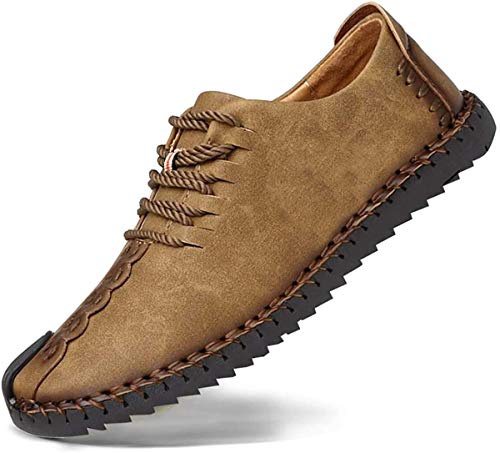 Zapatos de cuero casual de los hombres Zapatos Planos con Cordones hombre Oxford vestido mocasines zapatos de negocios hechos a mano mocasines de conducción de zapatos Caqui 45EU