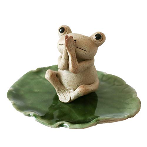 ZFF Pegue una actitud Zen Yoga de la rana estatua, Cerámica rana Meditar en la hoja del loto Esculturas ZFF Pegue una actitud Zen Yoga de la rana estatua, Cerámica rana Meditar en la hoja del loto Esculturas