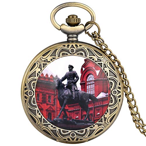 ZHAOXIANGXIANG Reloj De Bolsillo,Mariscal Soviético Zhukov Escultura Soldado Diseño Reloj De Bolsillo De Cuarzo Suéter Collar Cadena Relojes Fob Colecciones De Arte