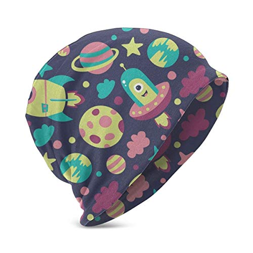 zhouyongz Space Saturno Nave Espacial Nube trébol Estampado Sombrero Turbante Cabeza Gorra Skullies Sombrero para niño y niña Sombrero de Punto i