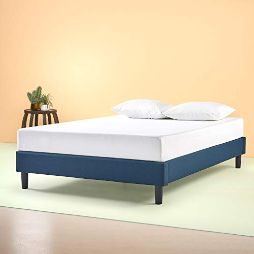 Zinus Bastidor para cama de plataforma tapizado esencial Curtis, Sin necesidad de usar un somier, Sólido soporte de listones de madera, Azul marino, Sin cabecero, 150 x 190 cm