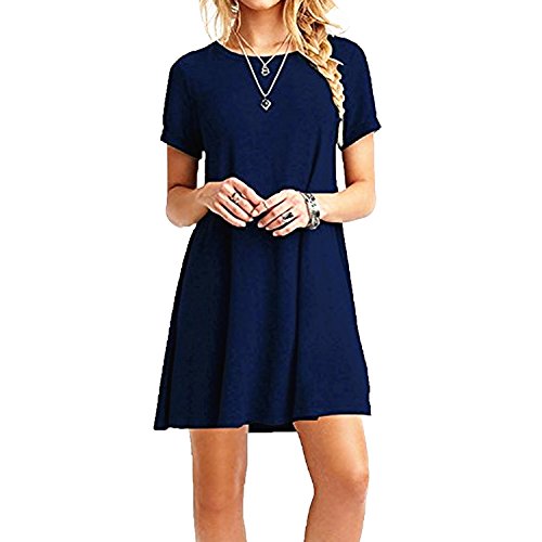 ZNYSTAR - Vestido holgado e informal de manga corta para mujer, estilo camiseta, para primavera, verano u otoño azul oscuro XXL