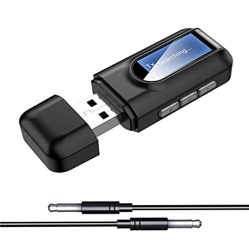 Zoeley Adaptador Bluetooth USB, Mini LCD Receptor Bluetooth y Transmisor Bluetooth 5.0 2 en 1 Adaptador de Dongle Bluetooth con Audio Inalámbrico 3.5MM Cable para PC/TV/Auriculares/Altavoces/Radio
