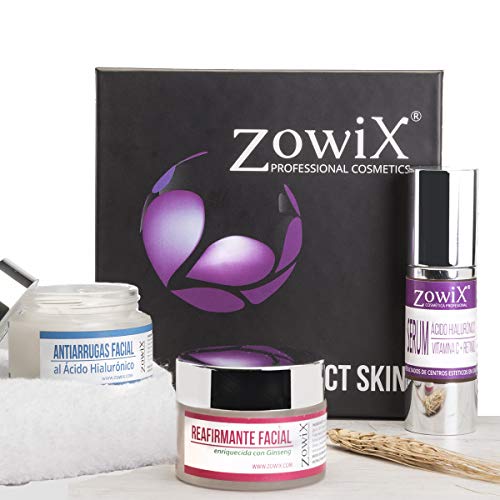 ZOWIX. Pack regalo mujer de Cosmetica Natural. Lote cremas antiarrugas, lifting y serum facial. Kit de belleza natural. Set antienvejecimiento. Un cofre antiedad.