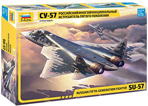 Zvezda 500787319-1 SU-57 500787319 Sukhoi SU-57-Maqueta de plástico (Escala 1:72), Color Plateado (7319)