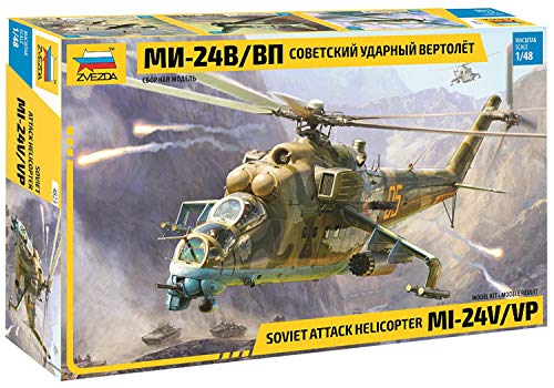 Zvezda 530004823 1:48 MIL Mi-24V/VP(HIND) Combat Helicóptero, maqueta de construcción de plástico, Kit de Montaje, réplica Detallada Zvezda 530004823 1:48 MIL Mi-24V/VP(HIND) Combat Helicóptero, maqueta de construcción de plástico, Kit de Montaje, réplica Detallada