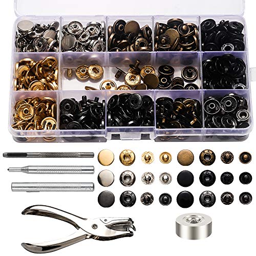120 Set Botones de Presion, Corchetes de Presión Metálicos con Broches con Kit de Herramienta de Fijación para Decoración y Reparaciones Artesanales de Cuero (6 colores, 12,5mm) 120 Set Botones de Presion, Corchetes de Presión Metálicos con Broches con Kit de Herramienta de Fijación para Decoración y Reparaciones Artesanales de Cuero (6 colores, 12,5mm)
