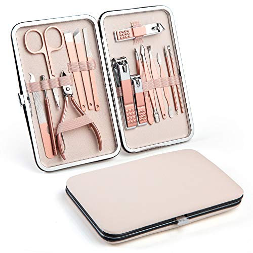 16pcs Manicura Pedicura Set, ZWOOS Profesional Cortaúñas Acero Inoxidable Grooming Kit Corta Uñas Manicura Pedicura Set Cortauñas Pies Corta Cuticulas Set de Manicura Tijeras de Uñas