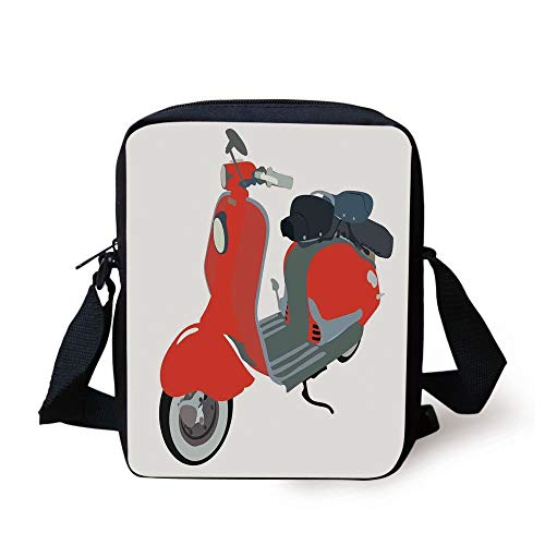 1960s Decorations,Motor Scooter Doodle in Nice Sixties Style Driving Motorcycle Urban Cartoon Clipart Decorative, Print Kids Crossbody Messenger Bag Purse