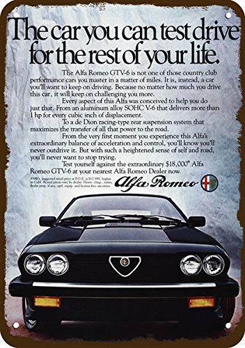 1983 Alfa Romeo Gtv-6 Car Vintage Look Replica Metal Sign - Test Drive For Life Tin Plaque 8" X 12"