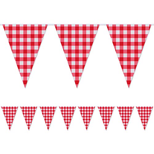 2 Piezas Pennant Banner Gran Banner de Triángulo de Guinga Bandera Roja y Blanca para Picnic Fiesta de Cumpleaños Decoración Suministros