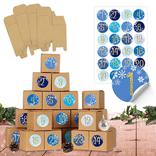 24 cajas para rellenar el calendario de Adviento, 24 cajas para manualidades, color azul, marrón natural, cajas de cartón de 400 g/m² para colocar y decorar, 24 cajas reutilizables para Navidad 24 cajas para rellenar el calendario de Adviento, 24 cajas para manualidades, color azul, marrón natural, cajas de cartón de 400 g/m² para colocar y decorar, 24 cajas reutilizables para Navidad
