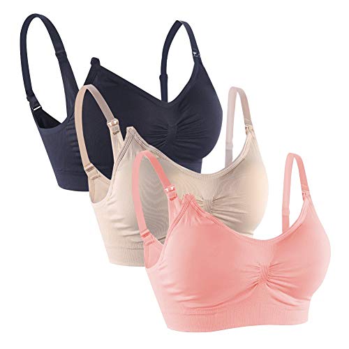 3 Piezas de Busto Completo de Las Mujeres Sujetadores de Maternidad de Enfermería sin Fisuras con Extensores y Clips (Rosa +Negro+Beige, X-Large) 3 Piezas de Busto Completo de Las Mujeres Sujetadores de Maternidad de Enfermería sin Fisuras con Extensores y Clips (Rosa +Negro+Beige, X-Large)