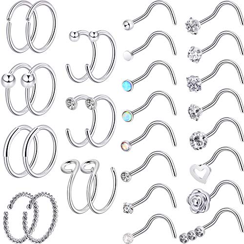 32 Piezas de Aro de Nariz en Forma de C Perno de Nariz Trago Piercing Curvado de Cartílago Trago (Conjunto de Estilo 3, Color de Acero) 32 Piezas de Aro de Nariz en Forma de C Perno de Nariz Trago Piercing Curvado de Cartílago Trago (Conjunto de Estilo 3, Color de Acero)