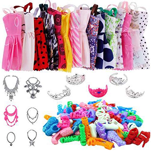 35 Piezas De Accesorios De Ropa Para Muñecas, Juego De Ropa Para Muñecas Barbie - Faldas Causales De Moda Para Vestir A Muñecas Barbie - 12 Faldas + 12 Pares De Zapatos + 5 Tiaras + 6 Collares