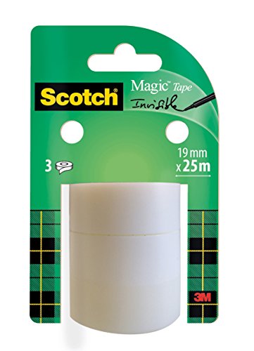 3M Scotch Magic Cinta adhesiva, 3 rollos de 19 mm x 25 m - Resistente a la humedad y con óptima adhesión
