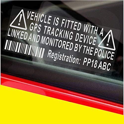 4 x / Fake GPS Rastreador personalizada dispositivo de sistema de alarma de la unidad de Seguridad Maniquí de la ventana de advertencia pegatinas con código de registro, número de etiqueta impresa-Policía sesión monitorizados para coches, Van, de camiones