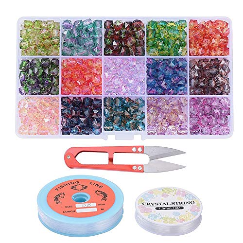 450 Piezas de Cuentas de Cristal, Cuentas de Piedra de Chip Natural de 8 Mm, Piedras Preciosas para Hacer Joyas con 2 Rollos de Cuerda Elástica para Hacer Joyas, Manualidades