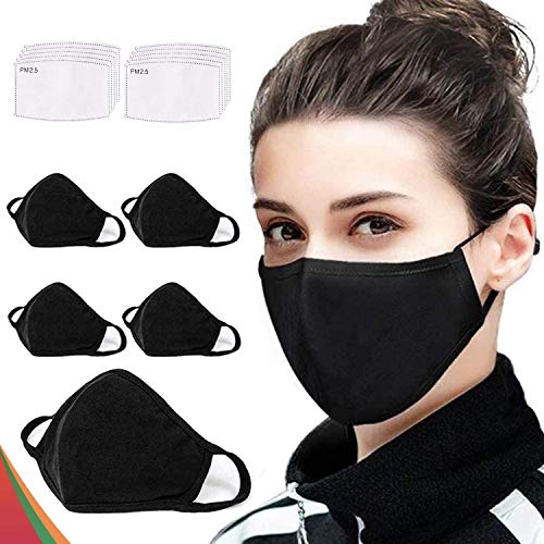 5 protectores a la moda ΜαscariΙΙas, ???????? lavables y reutilizables, de algodón, transpirables, para exteriores, unisex, 10 filtros de carbón activado reemplazables