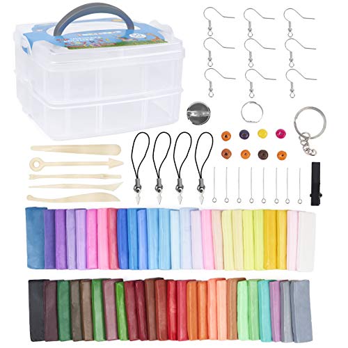 50 Colores Kit de Arcilla Modelar de Polímero con Herramientas, Accesorios y Maletín| Amplia Variedad Colores, Suave, Alta Calidad y No Tóxico| Juguete Juego Creativo Regalo Cumpleaños Navidad Niños.