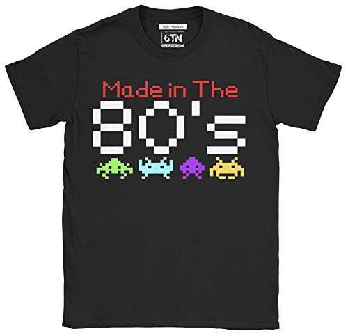 6TN Hombre Hecho en la Camiseta de los años 80 (S, Negro)