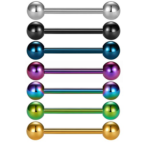 7 Piezas de Titanio anodizado Barras de Lengua de Acero quirúrgico pezón Anillo de perforación del Cuerpo - VCMART-16mm 7 Piezas de Titanio anodizado Barras de Lengua de Acero quirúrgico pezón Anillo de perforación del Cuerpo - VCMART-16mm